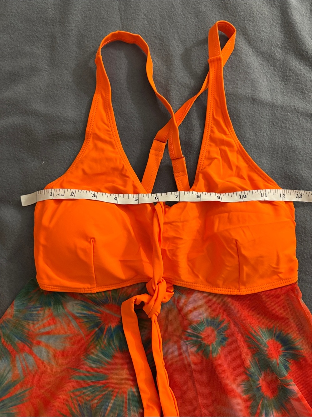 Orange Floral Mesh Tankini Swim Dress with Boyshorts Size Small - Picture 4 of 10